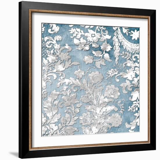 Silver Blue Floral Stamp-Jace Grey-Framed Art Print