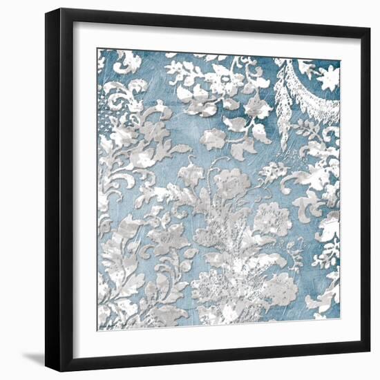 Silver Blue Floral Stamp-Jace Grey-Framed Art Print