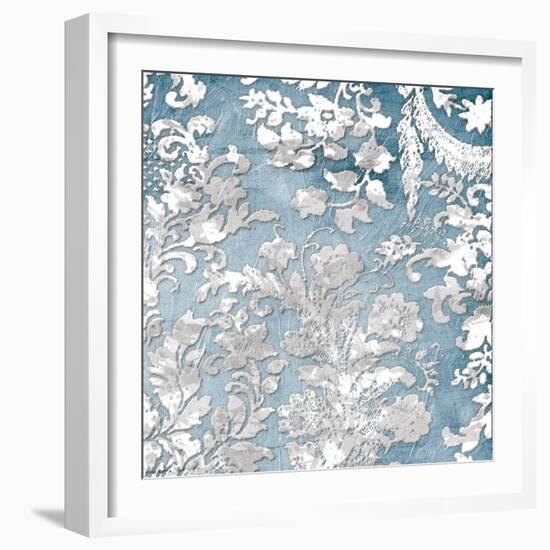 Silver Blue Floral Stamp-Jace Grey-Framed Art Print