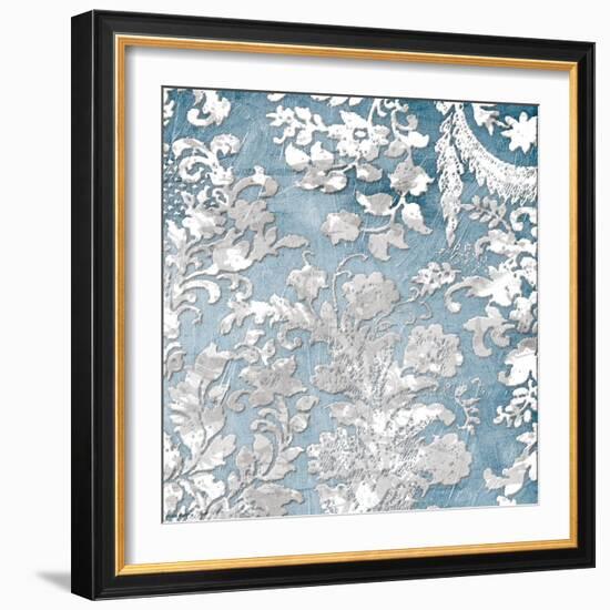 Silver Blue Floral Stamp-Jace Grey-Framed Art Print