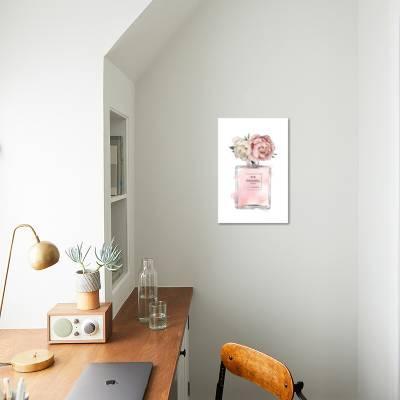 pink and silver chanel wall art