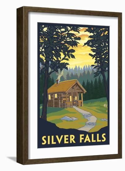 Silver Falls State Park, Oregon - Cabin in Woods-Lantern Press-Framed Art Print
