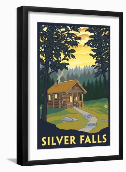 Silver Falls State Park, Oregon - Cabin in Woods-Lantern Press-Framed Art Print