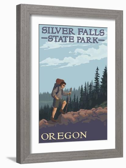 Silver Falls State Park, Oregon - Hiking Scene-Lantern Press-Framed Art Print