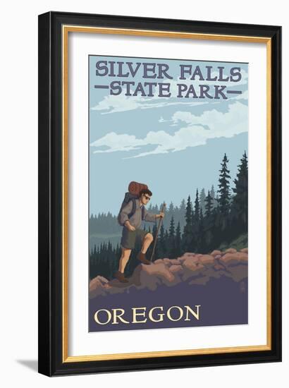 Silver Falls State Park, Oregon - Hiking Scene-Lantern Press-Framed Art Print