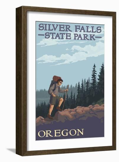 Silver Falls State Park, Oregon - Hiking Scene-Lantern Press-Framed Premium Giclee Print