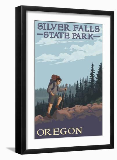 Silver Falls State Park, Oregon - Hiking Scene-Lantern Press-Framed Premium Giclee Print