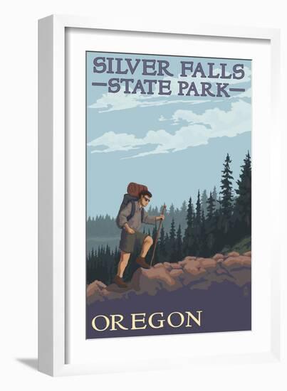 Silver Falls State Park, Oregon - Hiking Scene-Lantern Press-Framed Premium Giclee Print