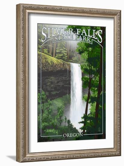 Silver Falls State Park, Oregon - South Falls-Lantern Press-Framed Art Print