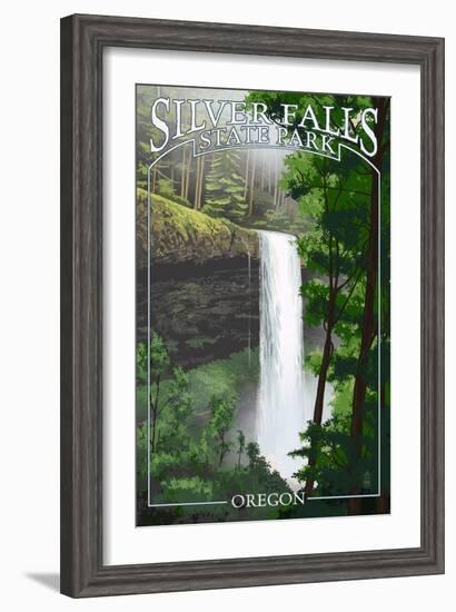 Silver Falls State Park, Oregon - South Falls-Lantern Press-Framed Art Print