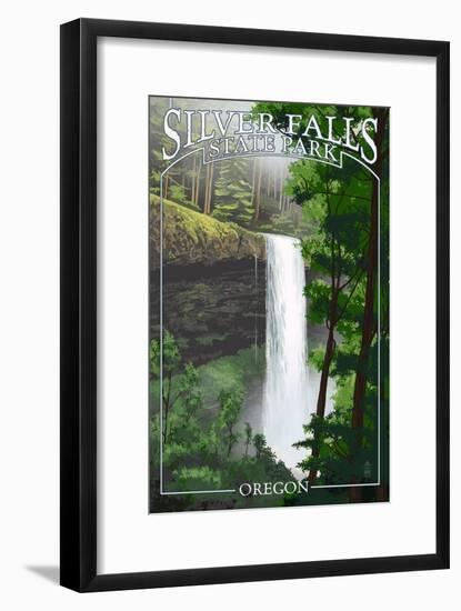 Silver Falls State Park, Oregon - South Falls-Lantern Press-Framed Art Print