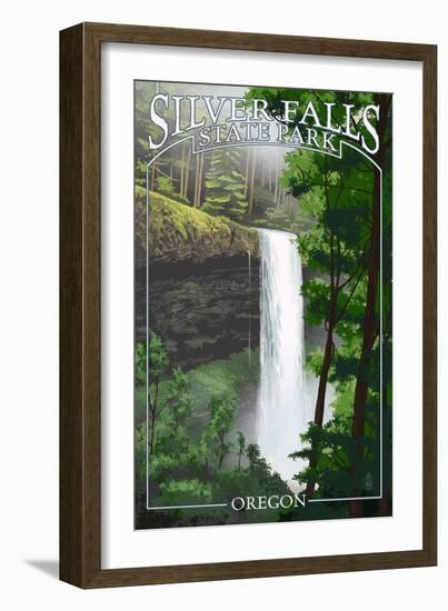 Silver Falls State Park, Oregon - South Falls-Lantern Press-Framed Art Print