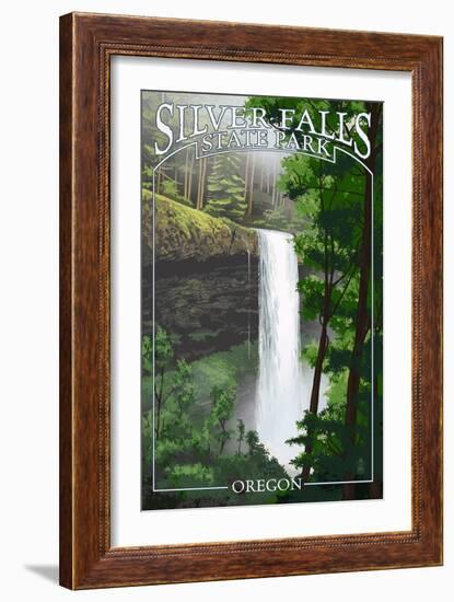 Silver Falls State Park, Oregon - South Falls-Lantern Press-Framed Art Print