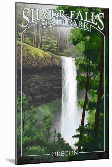 Silver Falls State Park, Oregon - South Falls-Lantern Press-Mounted Art Print