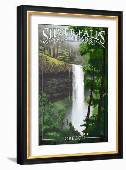 Silver Falls State Park, Oregon - South Falls-Lantern Press-Framed Art Print