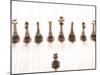 Silver Pawn on Newspaper Stock Market Report with Line of Chess Pieces-null-Mounted Photographic Print