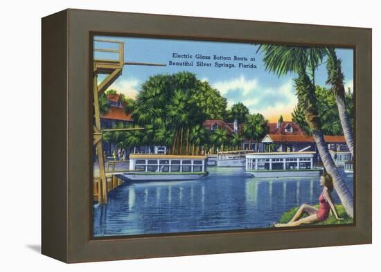 Silver Springs, Florida - View of Electric Glass Bottom Boats-Lantern Press-Framed Stretched Canvas