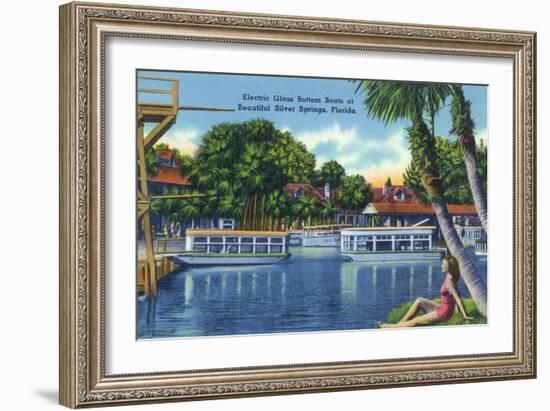 Silver Springs, Florida - View of Electric Glass Bottom Boats-Lantern Press-Framed Art Print