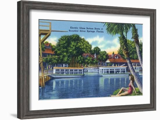 Silver Springs, Florida - View of Electric Glass Bottom Boats-Lantern Press-Framed Art Print