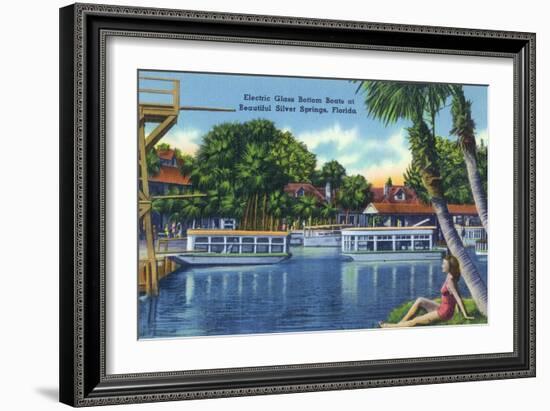 Silver Springs, Florida - View of Electric Glass Bottom Boats-Lantern Press-Framed Art Print