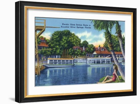 Silver Springs, Florida - View of Electric Glass Bottom Boats-Lantern Press-Framed Art Print