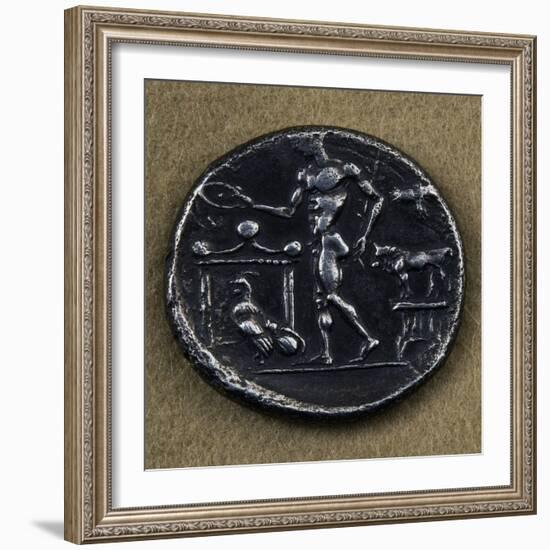 Silver Tetradrachm Depicting Young Man Making Offering in Front of Altar-null-Framed Giclee Print