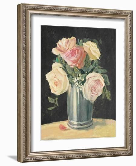 Silver Vase I on Black-Carol Rowan-Framed Art Print