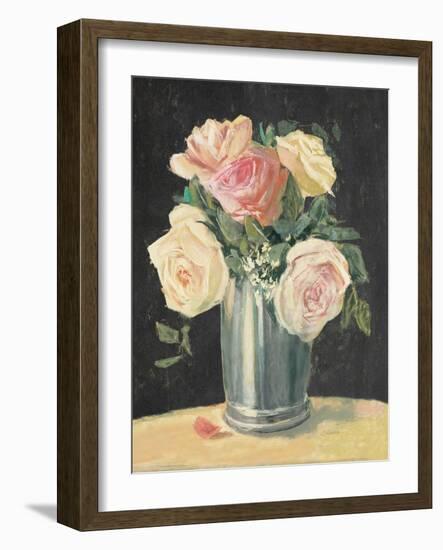 Silver Vase I on Black-Carol Rowan-Framed Art Print