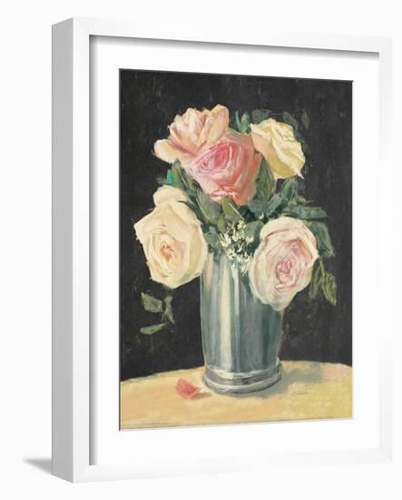 Silver Vase I on Black-Carol Rowan-Framed Art Print