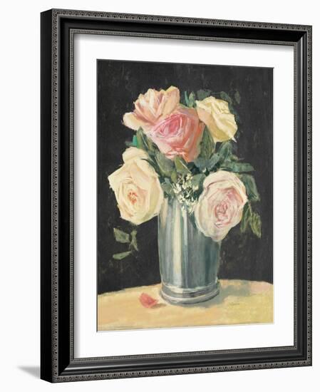 Silver Vase I on Black-Carol Rowan-Framed Art Print