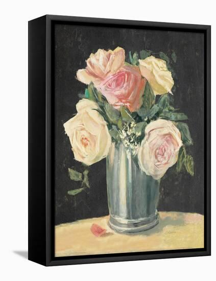 Silver Vase I on Black-Carol Rowan-Framed Stretched Canvas