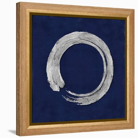 Silver Zen Circle on Blue I-Ellie Roberts-Framed Stretched Canvas