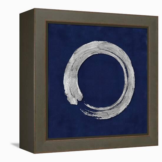 Silver Zen Circle on Blue I-Ellie Roberts-Framed Stretched Canvas