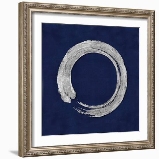 Silver Zen Circle on Blue I-Ellie Roberts-Framed Art Print
