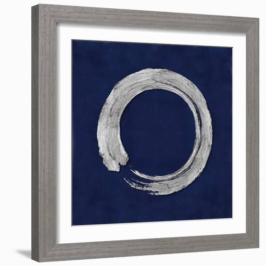 Silver Zen Circle on Blue I-Ellie Roberts-Framed Art Print