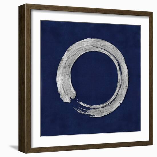 Silver Zen Circle on Blue I-Ellie Roberts-Framed Art Print