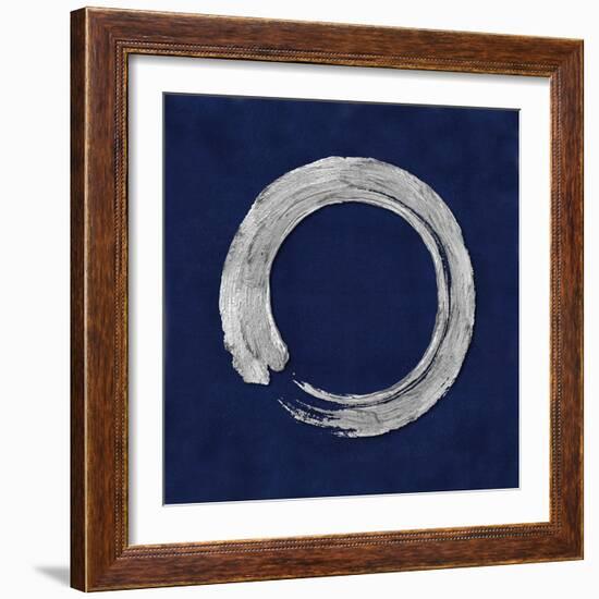 Silver Zen Circle on Blue I-Ellie Roberts-Framed Art Print