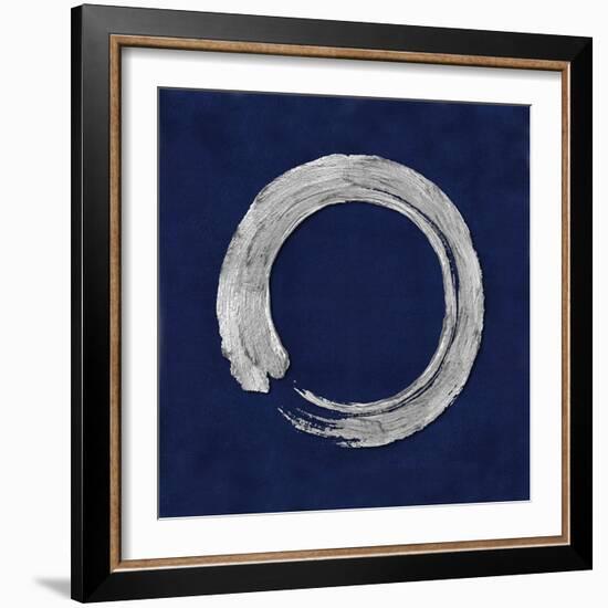 Silver Zen Circle on Blue I-Ellie Roberts-Framed Art Print