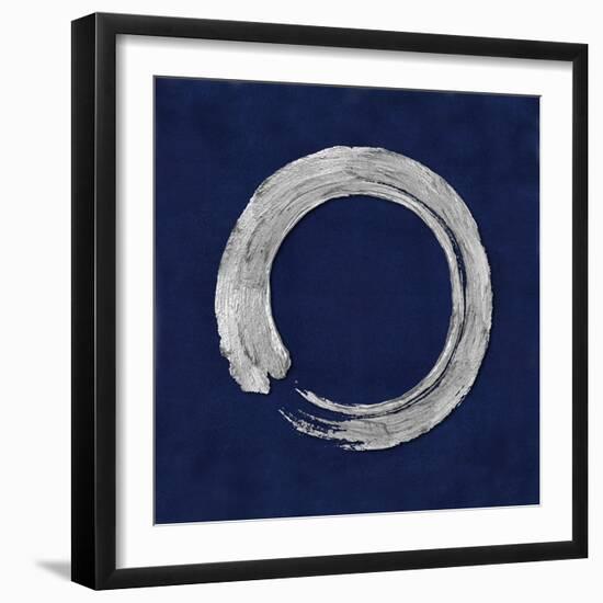 Silver Zen Circle on Blue I-Ellie Roberts-Framed Art Print