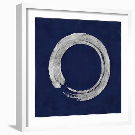 Silver Zen Circle on Blue I-Ellie Roberts-Framed Art Print