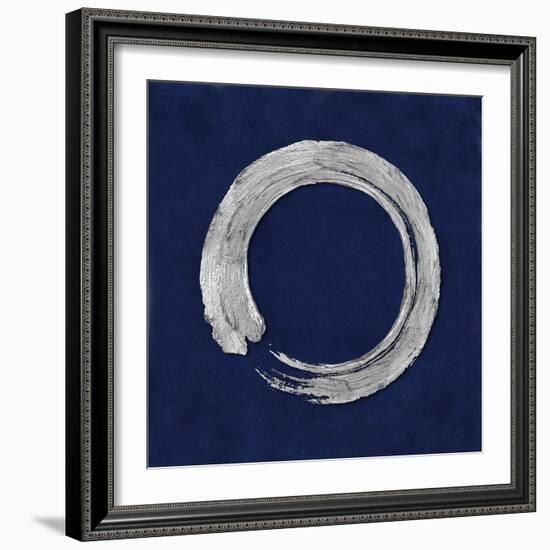 Silver Zen Circle on Blue I-Ellie Roberts-Framed Art Print