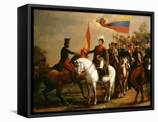 Sim?n Bol?r Presenting Flag of Liberation after Battle of Carabobo, 24 June 1821-Arturo Michelena-Framed Premier Image Canvas