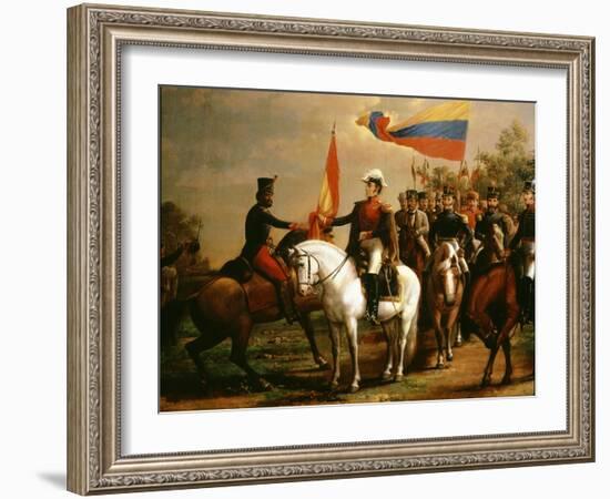 Sim?n Bol?r Presenting Flag of Liberation after Battle of Carabobo, 24 June 1821-Arturo Michelena-Framed Giclee Print