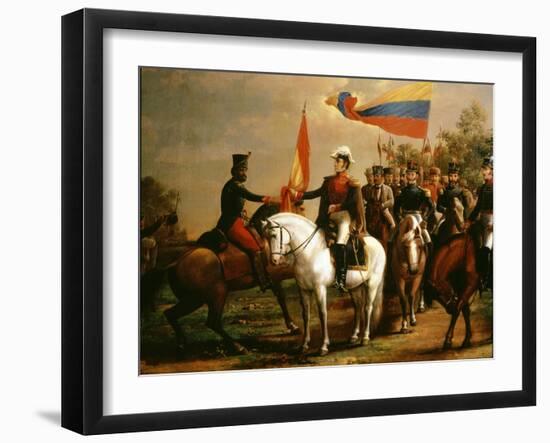 Sim?n Bol?r Presenting Flag of Liberation after Battle of Carabobo, 24 June 1821-Arturo Michelena-Framed Giclee Print