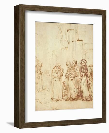 Simeon and Jesus in the Temple (Drawing)-Rembrandt van Rijn-Framed Giclee Print