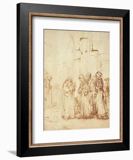 Simeon and Jesus in the Temple (Drawing)-Rembrandt van Rijn-Framed Giclee Print