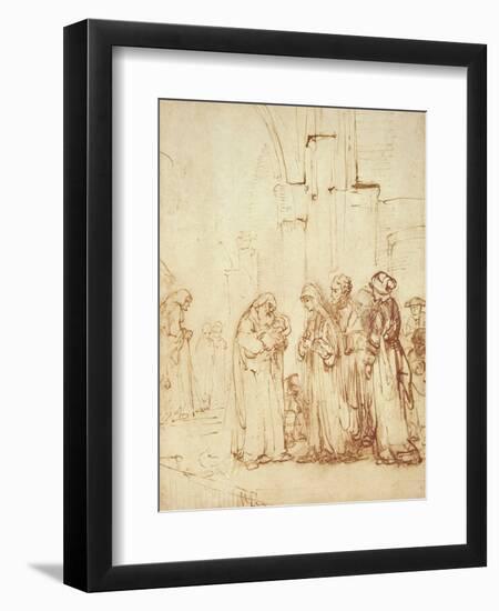 Simeon and Jesus in the Temple (Drawing)-Rembrandt van Rijn-Framed Giclee Print
