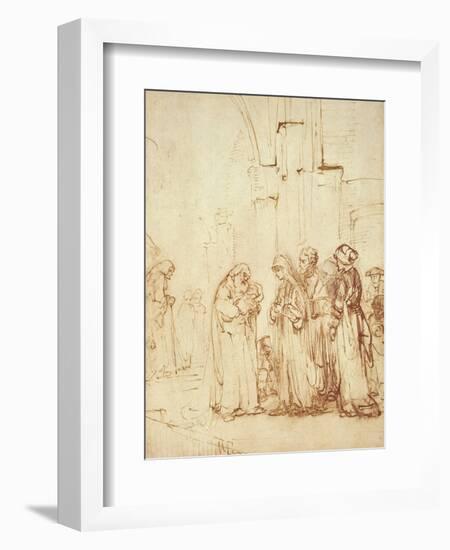 Simeon and Jesus in the Temple (Drawing)-Rembrandt van Rijn-Framed Giclee Print