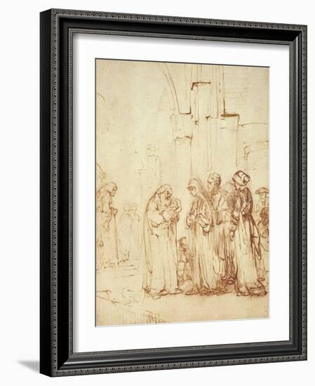 Simeon and Jesus in the Temple (Drawing)-Rembrandt van Rijn-Framed Giclee Print