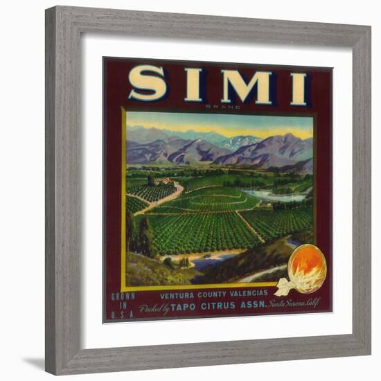 Simi Orange Label - Santa Susana, CA-Lantern Press-Framed Art Print